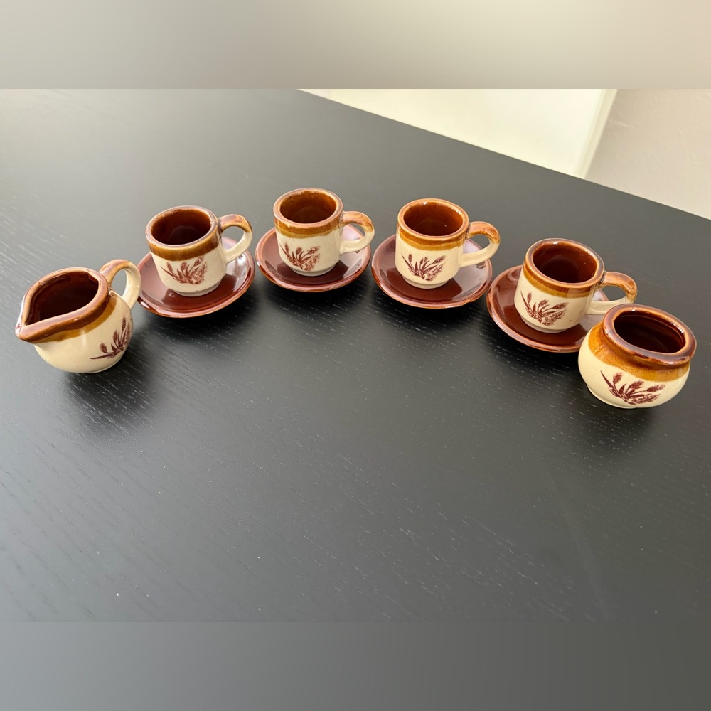 Vintage Minature Stoneware Tea Set with Wheat Pattern